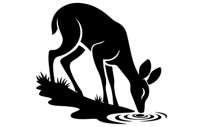 A black silhouette of a deer drinking water