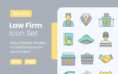 Conjunto de 20 paquetes de iconos de bufetes de abogados