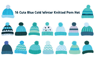 16 Bonitinho chapéu de malha azul frio de inverno