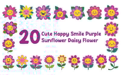 20 Cute Happy Smile Purple Sunflower Daisy Flower