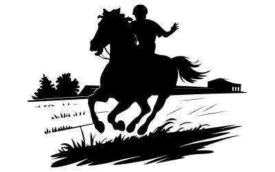 Una silueta negra de un caballo galopando a través de un campo ilustración