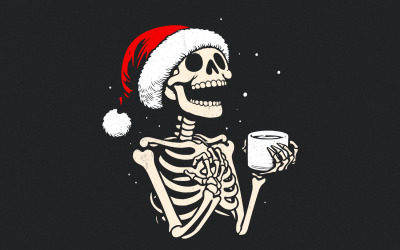 Skeleton Hot Coffee, Spooky Christmas PNG, Skeleton Christmas Funny PNG, Christmas Coffee,  Holiday