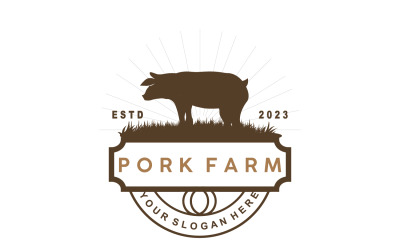Logotipo de cerdo a la parrilla, ganado, vector V5