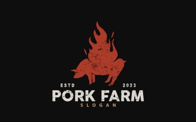 Logotipo de cerdo, carne de cerdo a la parrilla, ganado, vector V4