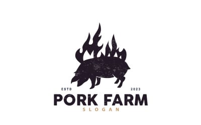 Logotipo de cerdo, carne de cerdo a la parrilla, ganado, vector V9