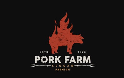 Pig Logo Grilled Pork Livestock Vector V8