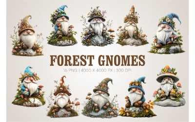 Forest cartoon gnomes. PNG clipart.