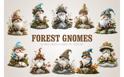 Gnomi dei cartoni animati della foresta. Clipart PNG.