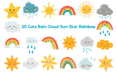 20 süße Regenwolke Sonne Stern Regenbogen