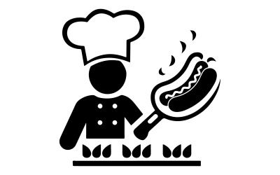 A minimalist black and white clip art image of a chef icon
