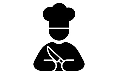 Een zwart-wit clipartafbeelding van een chef-kokpictogram