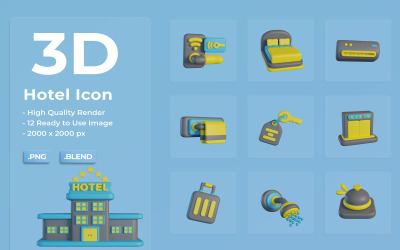3D Hotel Icon set-sjablonen