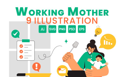 9 Illustration einer berufstätigen Mutter