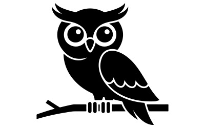 Eine Illustration eines schwarzen Eulensymbols, das auf einem Ast sitzt