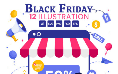 12 Illustrazione vettoriale dell&amp;#39;evento di vendita del Black Friday