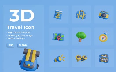 3D cestovní sadu ikon