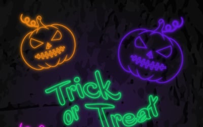 A set of neon Halloween pumpkins with a stitched mouth
