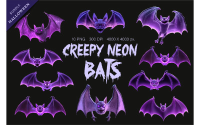 Creepy Neon Bats. Halloween Mascot.