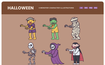 Halloween-Charakter-Illustrationssatz