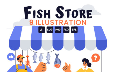 Ilustración de tienda de pescado 9