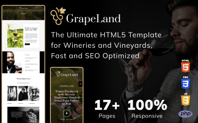 GrapeLand - O melhor modelo de site HTML5 para vinícolas e vinhedos, rápido e otimizado para SEO