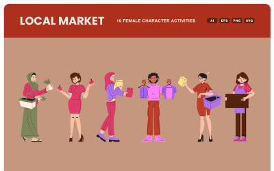 Illustrazione di una donna indonesiana nel mercato locale