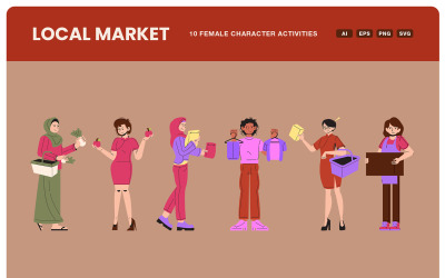 Indonesisk kvinna i lokal marknadillustration