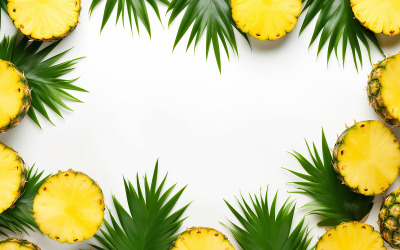 Fresh pineapple slices on white background, Top view