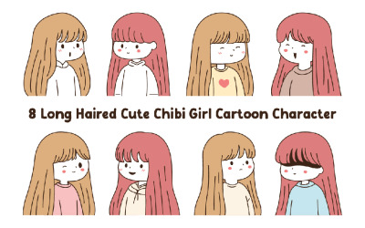 8 långhåriga söta Chibi flicka seriefigur