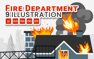 9 İtfaiye Departmanı veya İtfaiyeci İllüstrasyonu