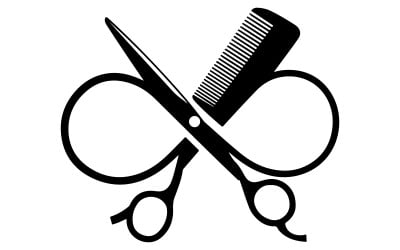 A pair of scissors and a comb symbol