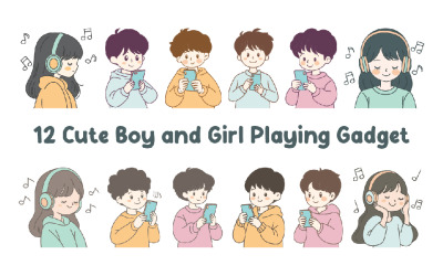 12 Cute Boy and Girl Playing Gadget