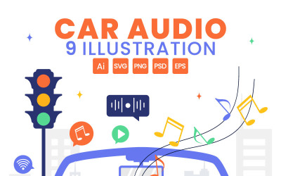 9 autó audio vektoros illusztráció