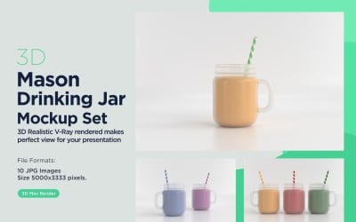 10 Mason Drinking Glass Jar Mockup Set for Customizable Branding Presentations 01