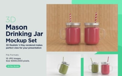 10 Mason Drinking Glass Jar Mockup Set for Customizable Branding Presentations 02