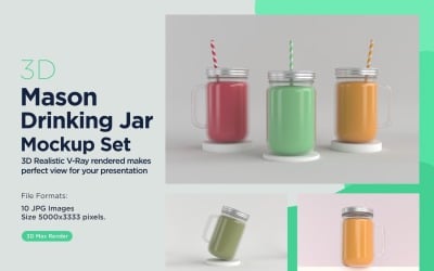10 Mason Drinking Glass Jar Mockup Set for Customizable Branding Presentations 03