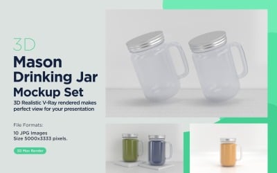 10 Mason Drinking Glass Jar Mockup Set for Customizable Branding Presentations 05