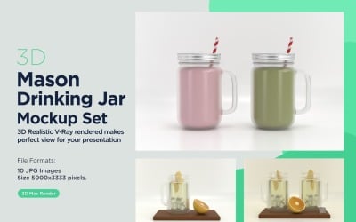 10 Mason Drinking Glass Jar Mockup Set for Customizable Branding Presentations 06