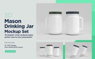 10 Mason Drinking Glass Jar Mockup Set for Customizable Branding Presentations 08