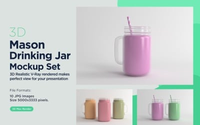 10 Mason Drinking Glass Jar Mockup Set for Customizable Branding Presentations 10