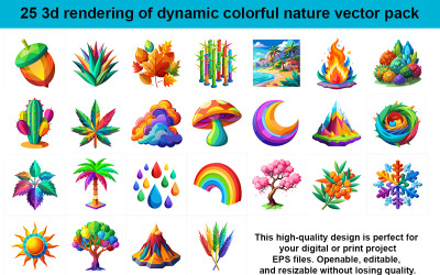 25 3d rendering of dynamic colorful nature vector pack