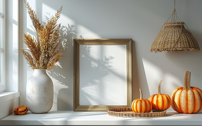 Picture frame mockup with wooden box of decorative