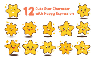 12 Cute Star Character with Happy Expression