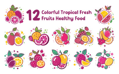 12 frutti tropicali freschi e colorati Cibo sano