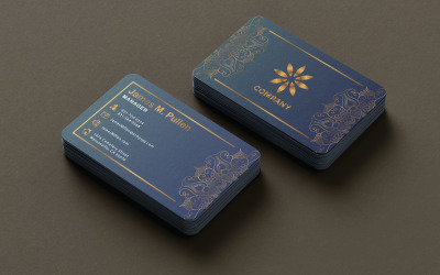 Modello di biglietto da visita elegante in oro e blu scuro – Design professionale premium