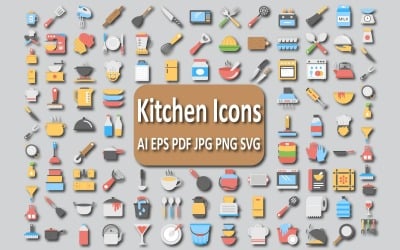 Set completo di icone da cucina per progetti di cucina e culinari
