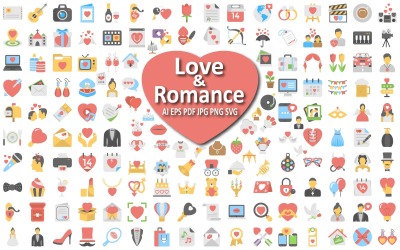 Set di icone di amore e romanticismo per progetti a tema romantico e relazionale