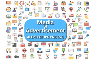 Zestaw ikon mediów i reklam do projektów marketingowych i promocyjnych