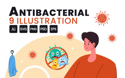 9 Antibakteriell vektorillustration