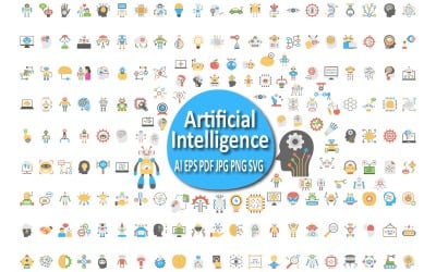 Omfattande ikonuppsättning för artificiell intelligens för tekniska projekt